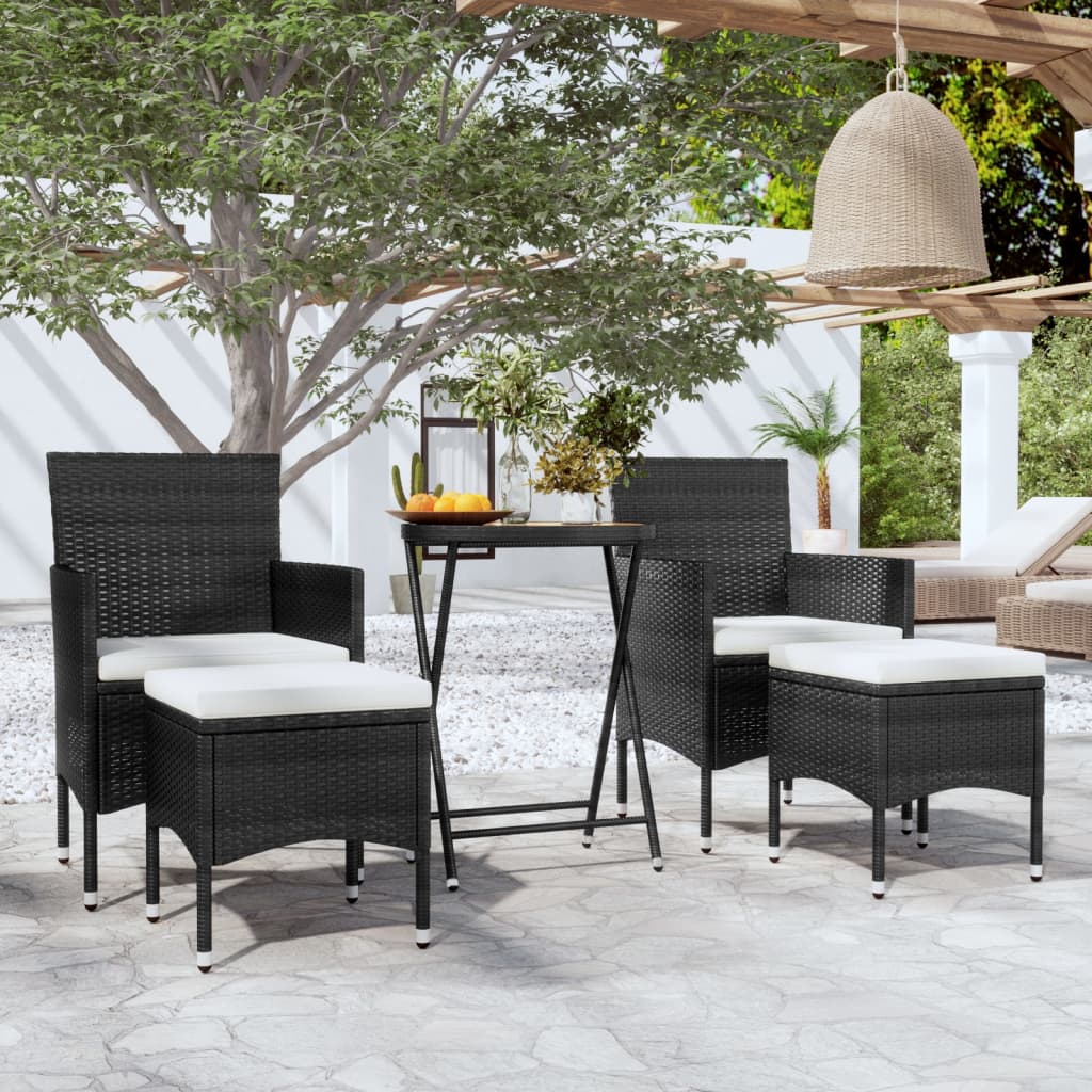 vidaXL 5-tlg. Garten-Bistro-Set Poly Rattan Massivholz Akazie Schwarz