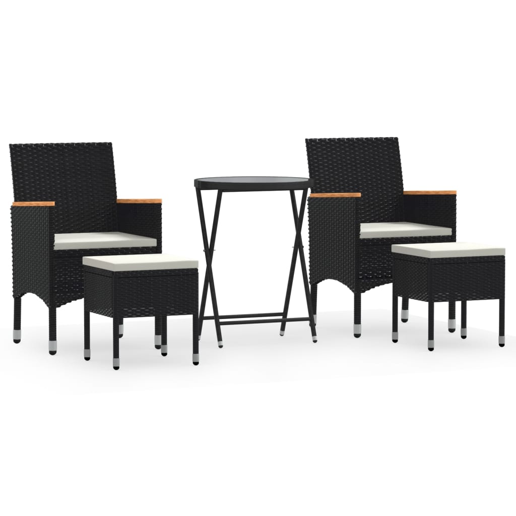 vidaXL Ensemble de bistrot de jardin 5 pcs en résine tressée et verre trempé Noir