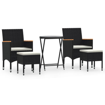 vidaXL 5-tlg. Garten-Bistro-Set Poly Rattan und Hartglas Schwarz