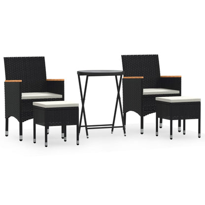 vidaXL Ensemble de bistrot de jardin 5 pcs en résine tressée et verre trempé Noir