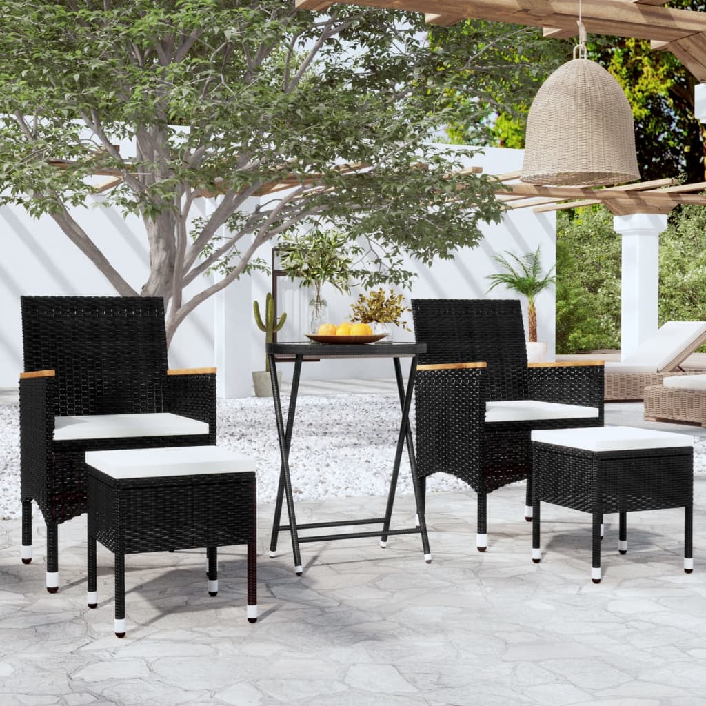 vidaXL Ensemble de bistrot de jardin 5 pcs en résine tressée et verre trempé Noir