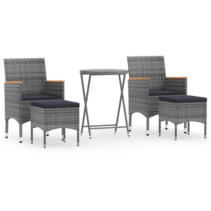 vidaXL Ensemble de bistrot de jardin 5 pièces en résine tressée et verre trempé Gris