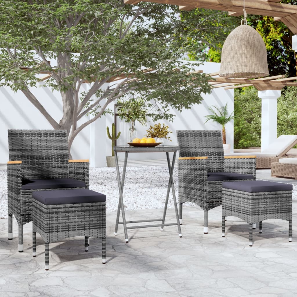 vidaXL Ensemble de bistrot de jardin 5 pièces en résine tressée et verre trempé Gris