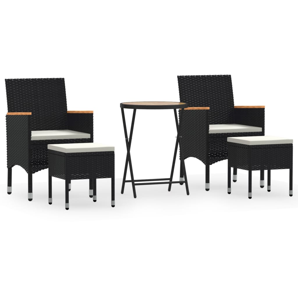 vidaXL 5-tlg. Garten-Bistro-Set Poly Rattan Massivholz Akazie Schwarz