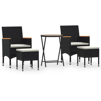 vidaXL 5-tlg. Garten-Bistro-Set Poly Rattan Massivholz Akazie Schwarz