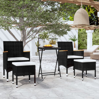 vidaXL 5-tlg. Garten-Bistro-Set Poly Rattan Massivholz Akazie Schwarz