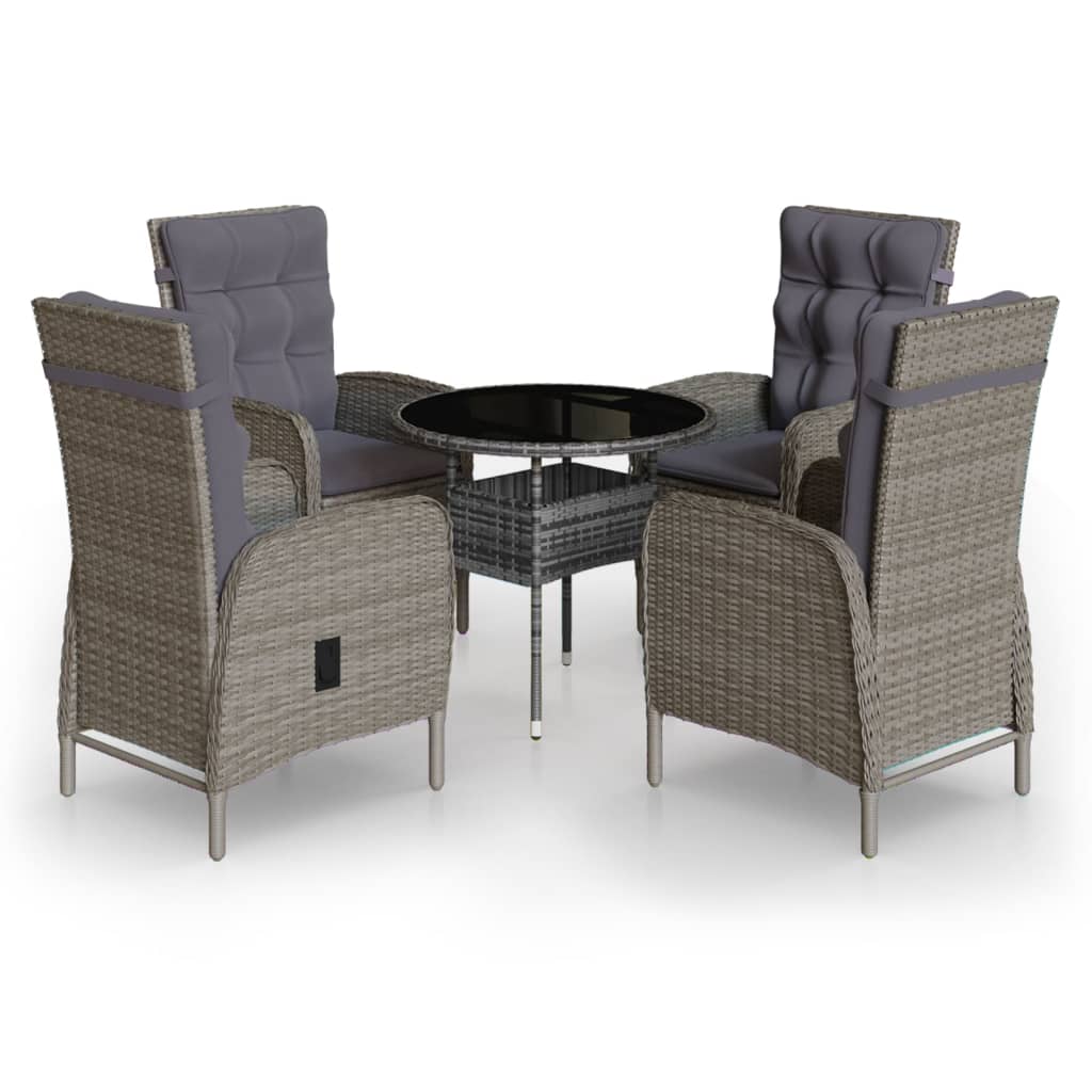 vidaXL Ensemble bistrot de jardin 5 pcs Résine tressée Gris