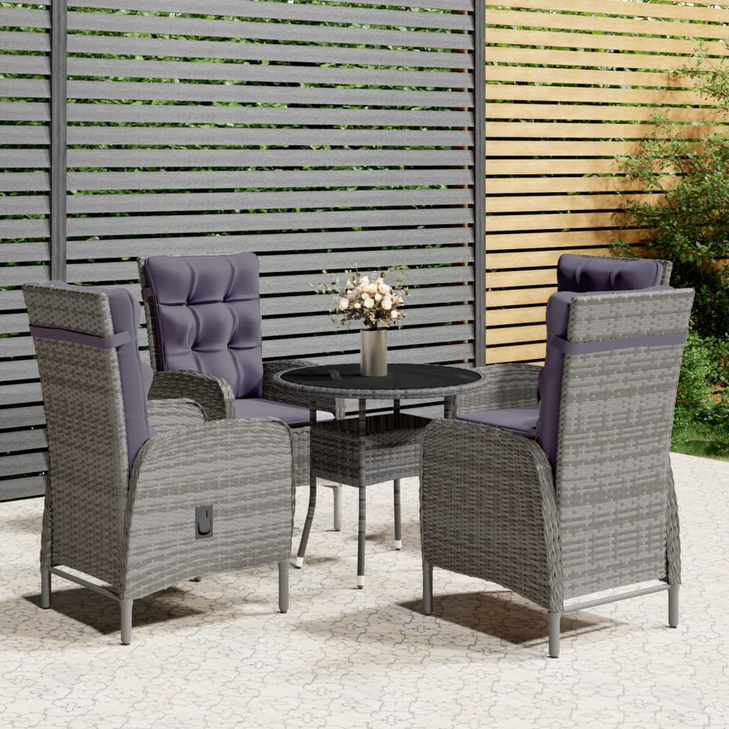 vidaXL Ensemble bistrot de jardin 5 pcs Résine tressée Gris