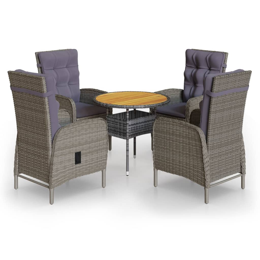 vidaXL 5-tlg. Garten-Bistro-Set Poly Rattan Grau