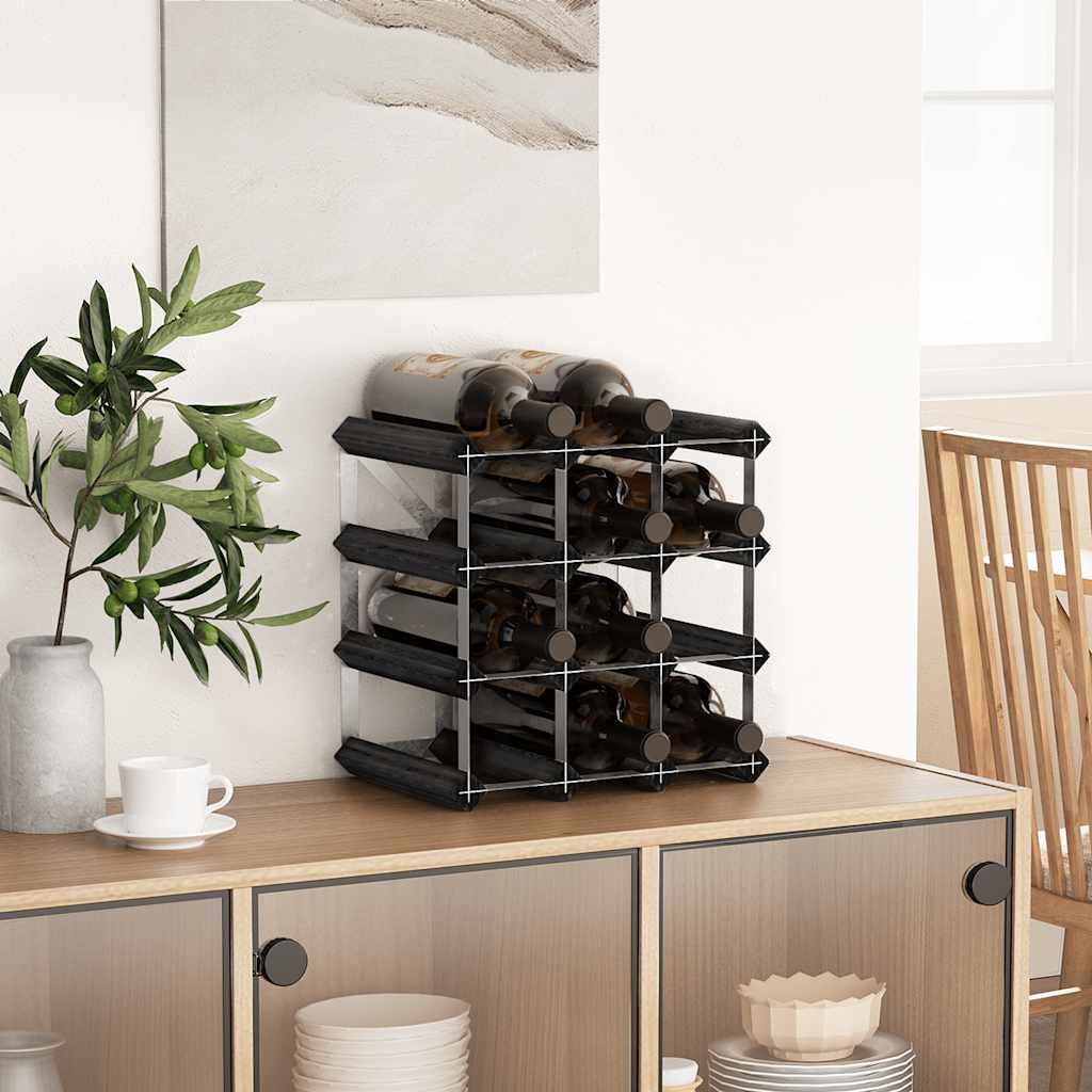 Weinregal für 12 Flaschen Schwarz Massivholz Kiefer