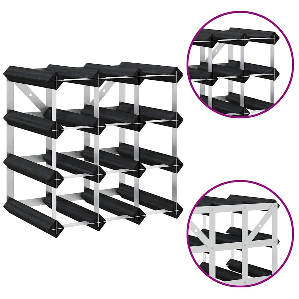 Weinregal für 12 Flaschen Schwarz Massivholz Kiefer