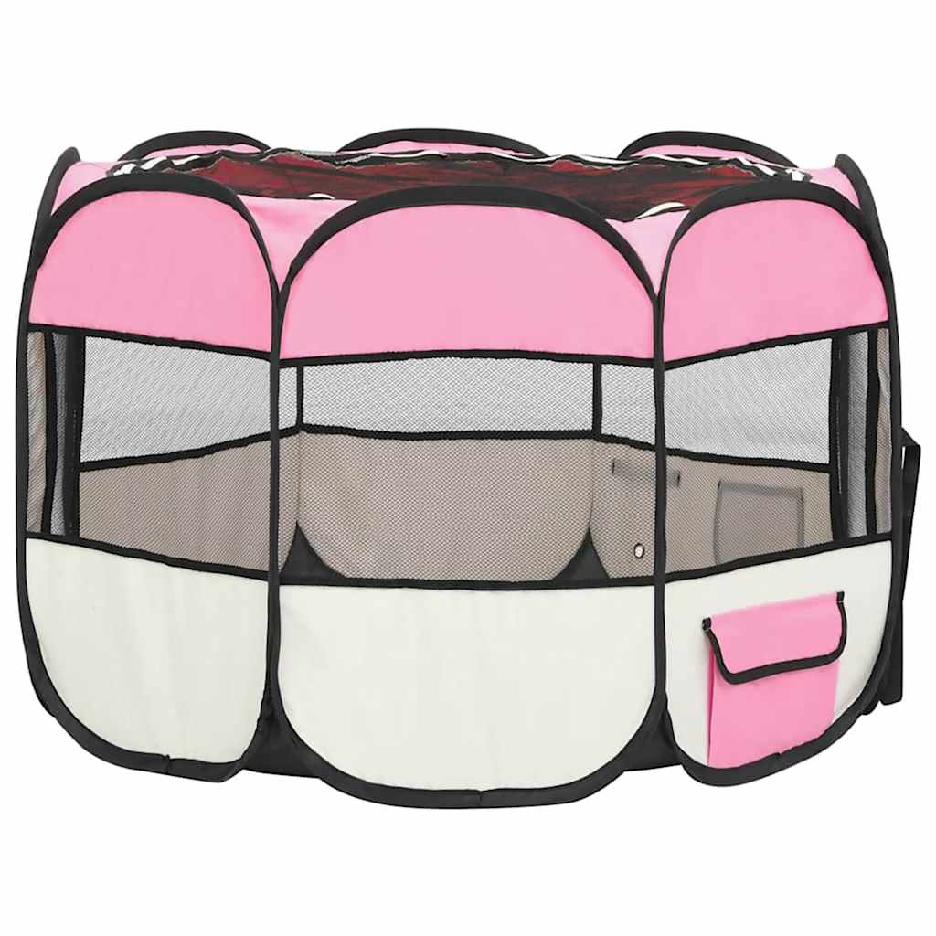 Faltbarer Welpenlaufstall mit Tragetasche Rosa 90x90x58 cm