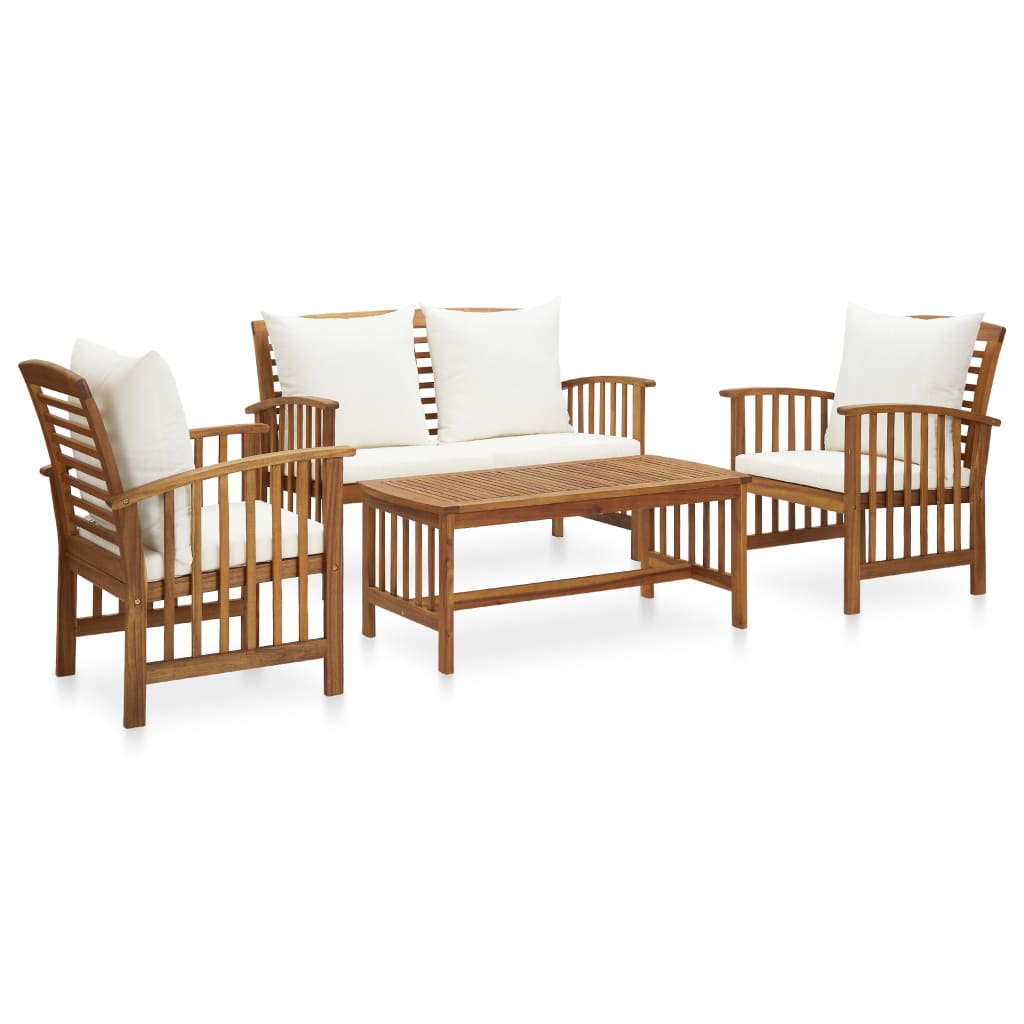 vidaXL 4-tlg. Garten-Lounge-Set mit Auflagen Massivholz Akazie
