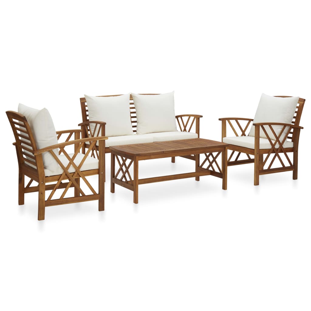 vidaXL 4-tlg. Garten-Lounge-Set mit Auflagen Massivholz Akazie
