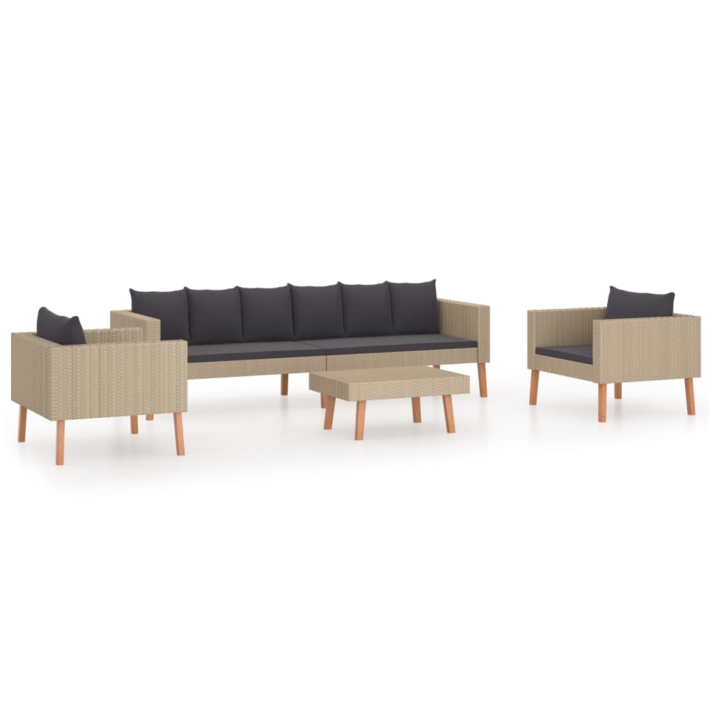 vidaXL Salon de jardin 4 pcs avec coussins résine tressée beige