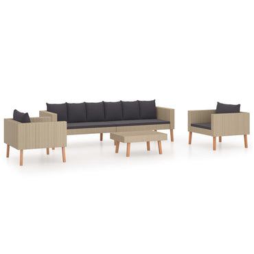 vidaXL Salon de jardin 4 pcs avec coussins résine tressée beige