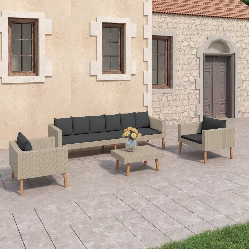 vidaXL Salon de jardin 4 pcs avec coussins résine tressée beige