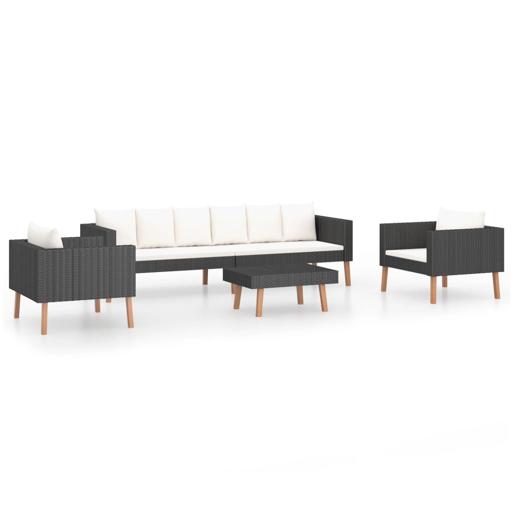 vidaXL Salon de jardin 4 pcs avec coussins résine tressée noir
