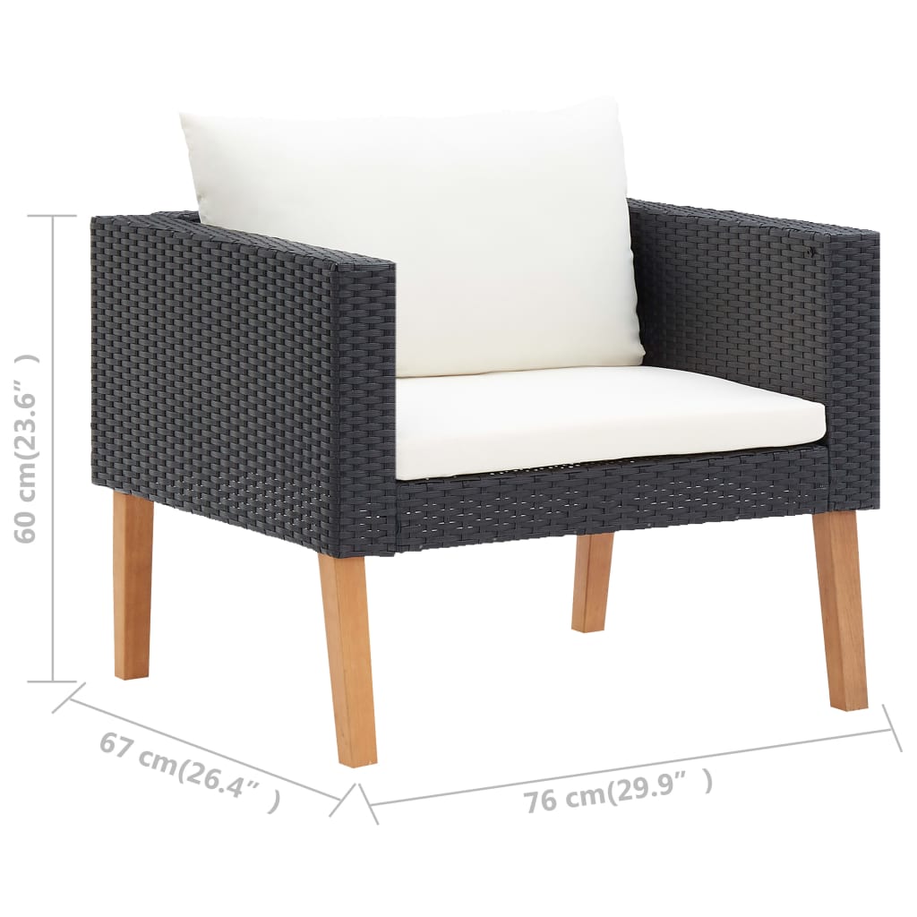 vidaXL Salon de jardin 4 pcs avec coussins résine tressée noir