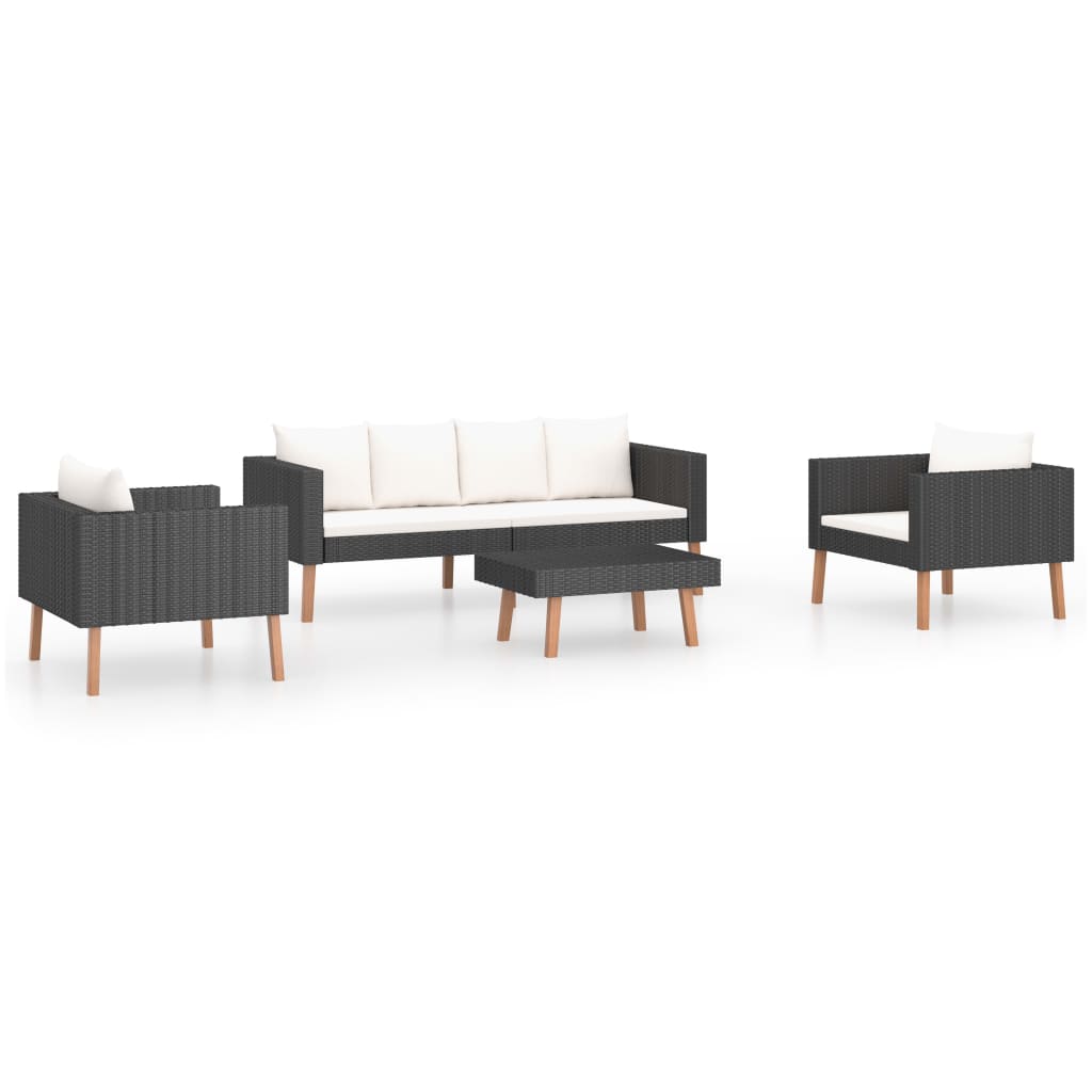 vidaXL Salon de jardin 4 pcs avec coussins résine tressée noir