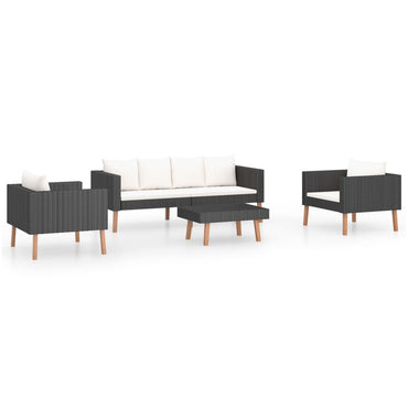 vidaXL Salon de jardin 4 pcs avec coussins résine tressée noir