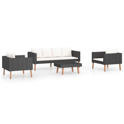 vidaXL Salon de jardin 4 pcs avec coussins résine tressée noir