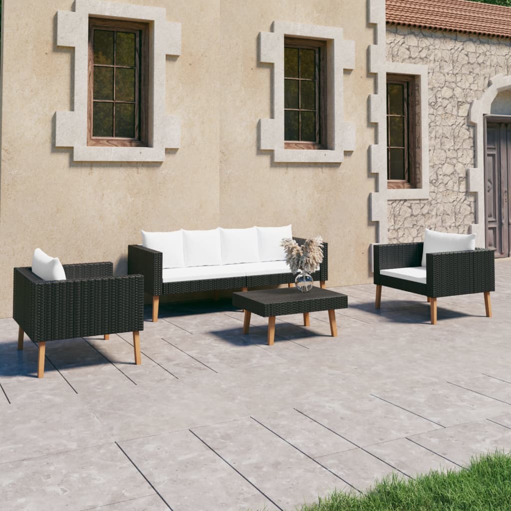 vidaXL Salon de jardin 4 pcs avec coussins résine tressée noir