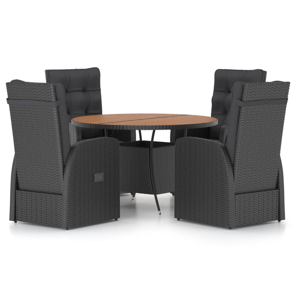 vidaXL 5-tlg. Garten-Essgruppe mit Auflagen Poly Rattan Schwarz