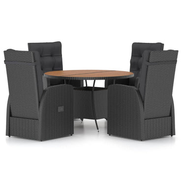 vidaXL 5-tlg. Garten-Essgruppe mit Auflagen Poly Rattan Schwarz