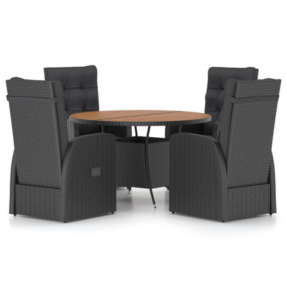 vidaXL 5-tlg. Garten-Essgruppe mit Auflagen Poly Rattan Schwarz