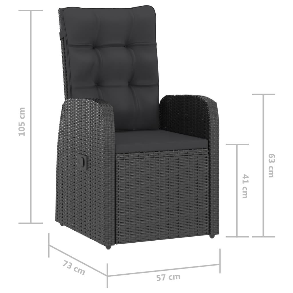 vidaXL 5-tlg. Garten-Essgruppe mit Auflagen Poly Rattan Schwarz