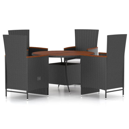 vidaXL 5-tlg. Garten-Essgruppe mit Kissen Poly Rattan Schwarz