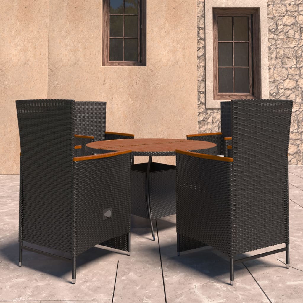 vidaXL 5-tlg. Garten-Essgruppe mit Kissen Poly Rattan Schwarz