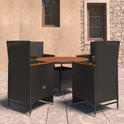 vidaXL 5-tlg. Garten-Essgruppe mit Kissen Poly Rattan Schwarz