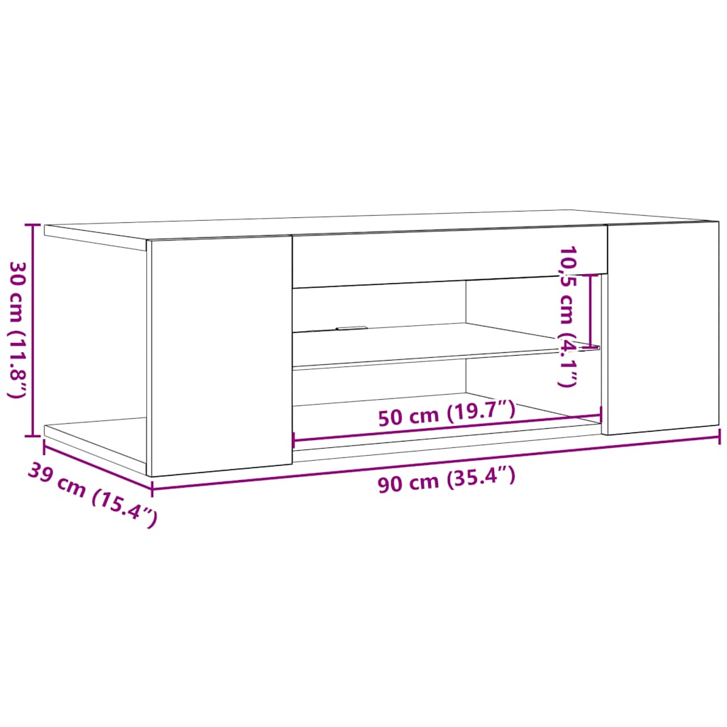 Meuble TV vidaXL avec lumières LED chêne Sonoma 90x39x30 cm