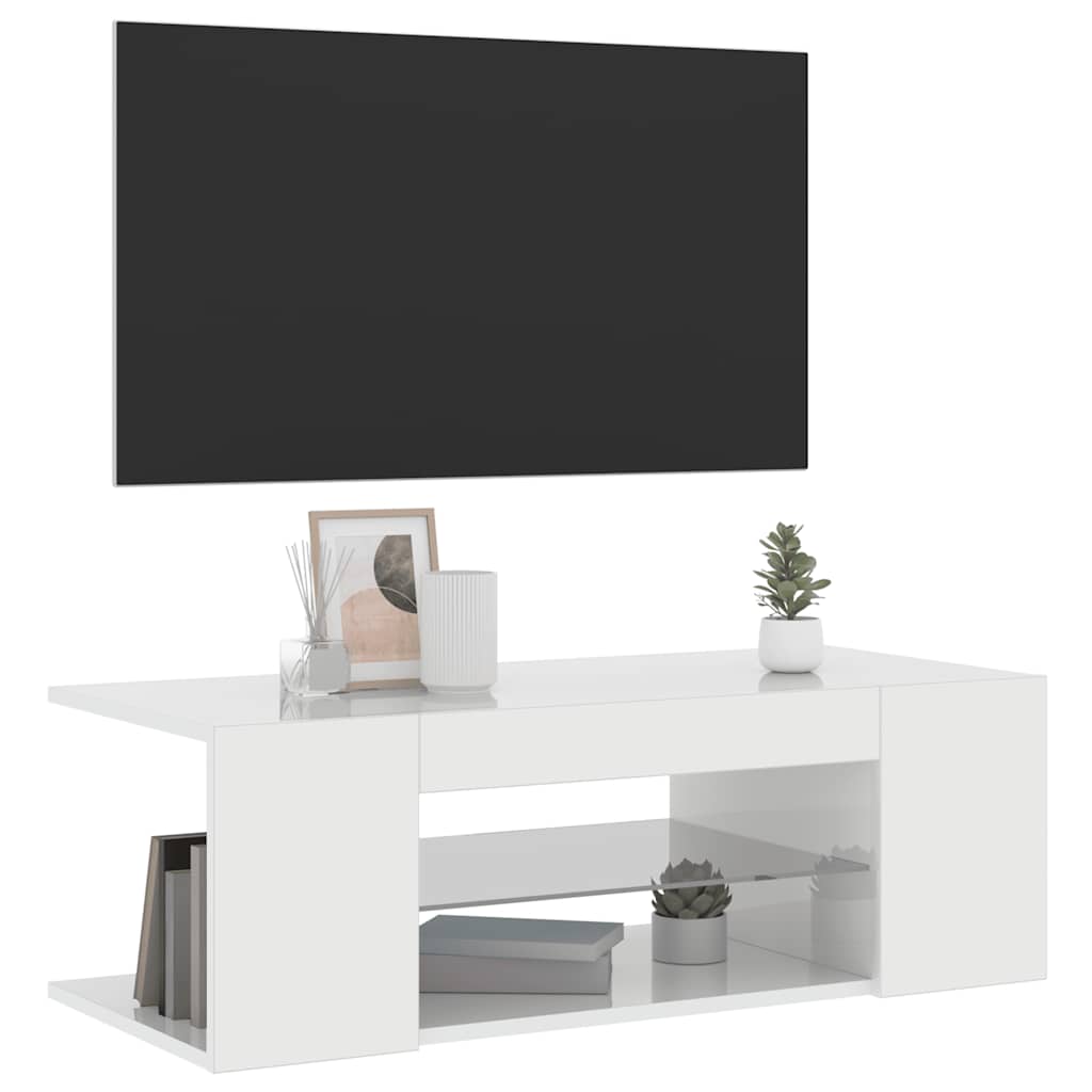 Meuble TV vidaXL avec lumières LED blanc brillant 90x39x30 cm