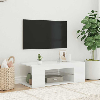 Meuble TV vidaXL avec lumières LED blanc brillant 90x39x30 cm