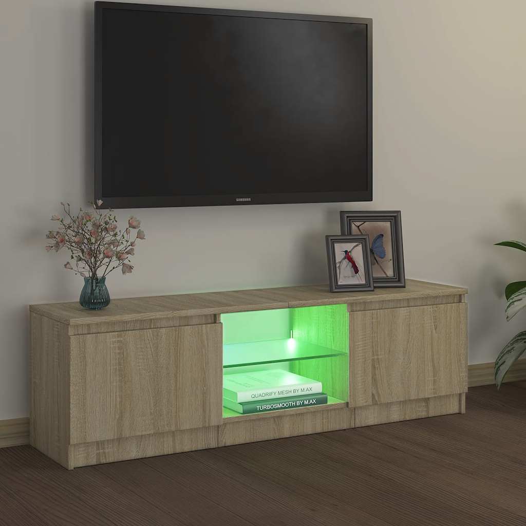 vidaXL Meuble TV avec lumières LED Chêne Sonoma 120x30x36 cm