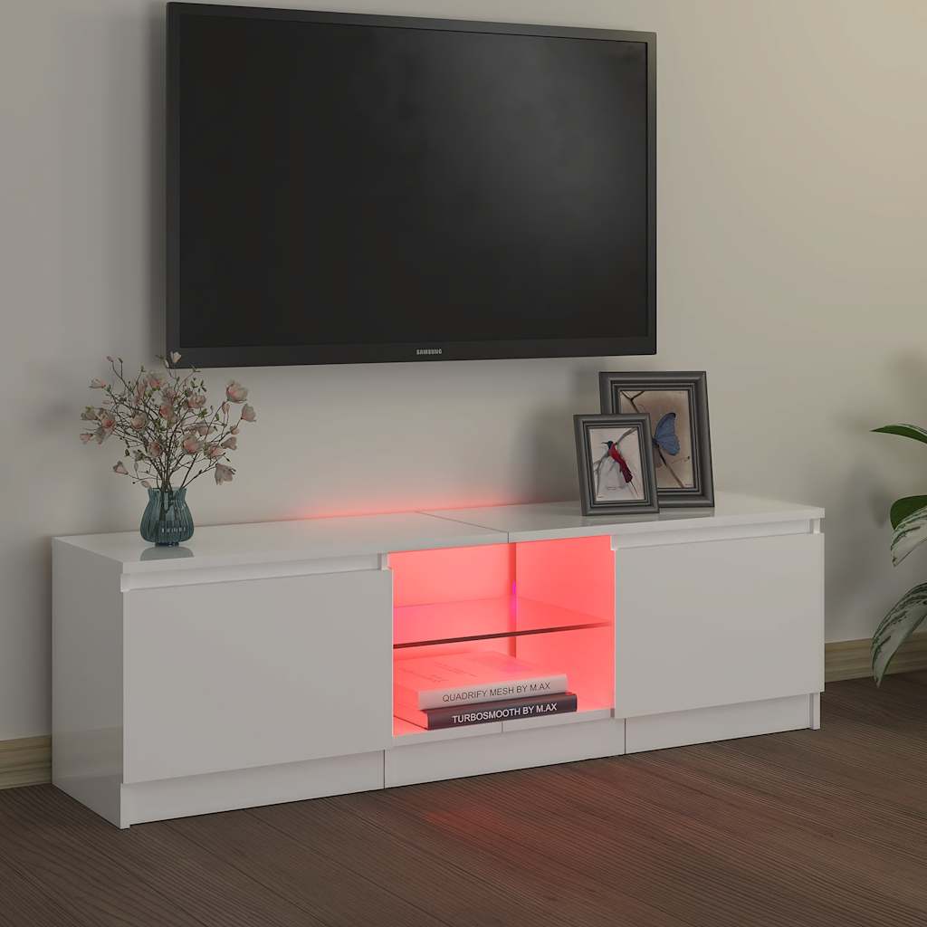 Meuble TV vidaXL avec lumières LED blanc brillant 120x30x36 cm