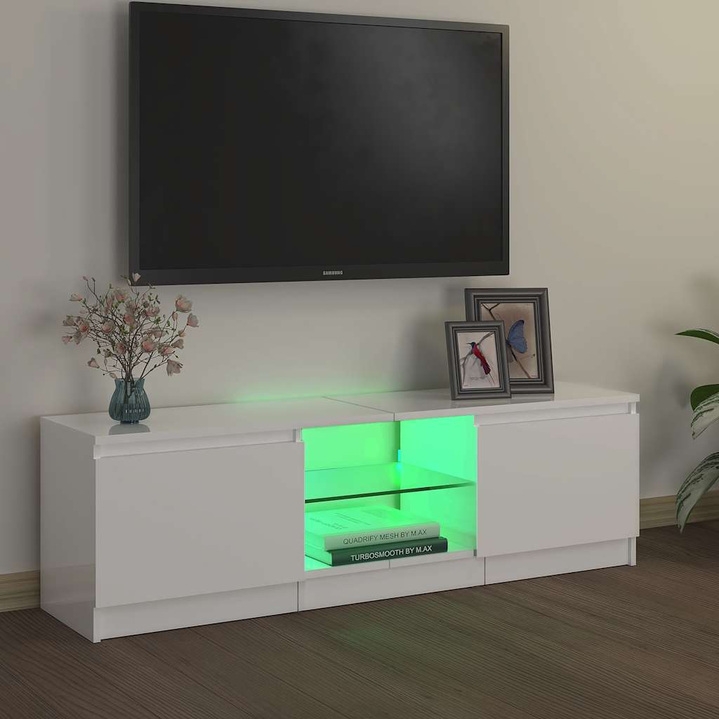 Meuble TV vidaXL avec lumières LED blanc brillant 120x30x36 cm