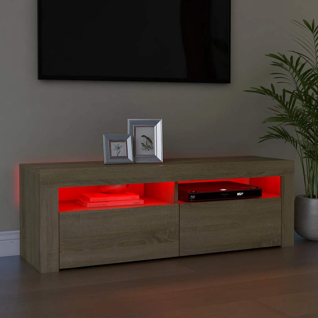 Meuble TV vidaXL avec lumières LED chêne Sonoma 120x35x40 cm