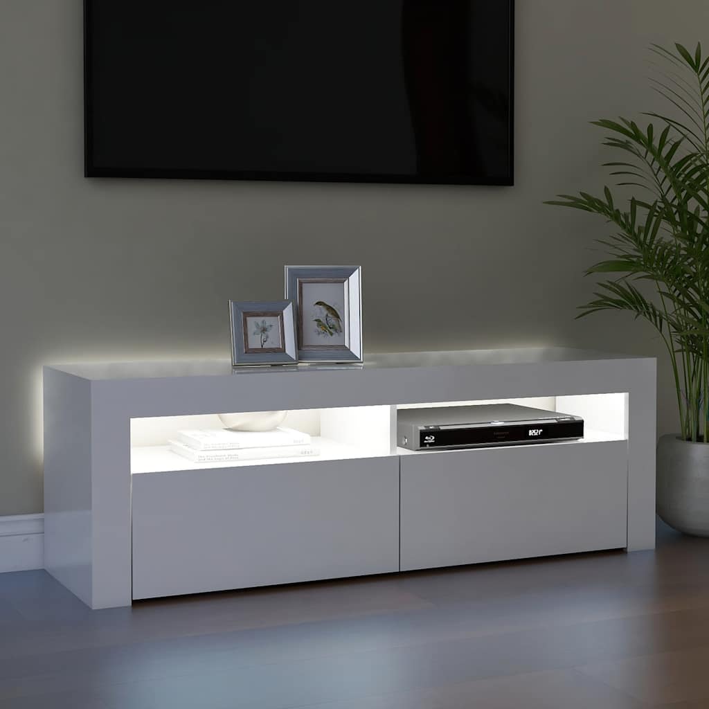 Meuble TV vidaXL avec lumières LED blanc brillant 120x35x40 cm