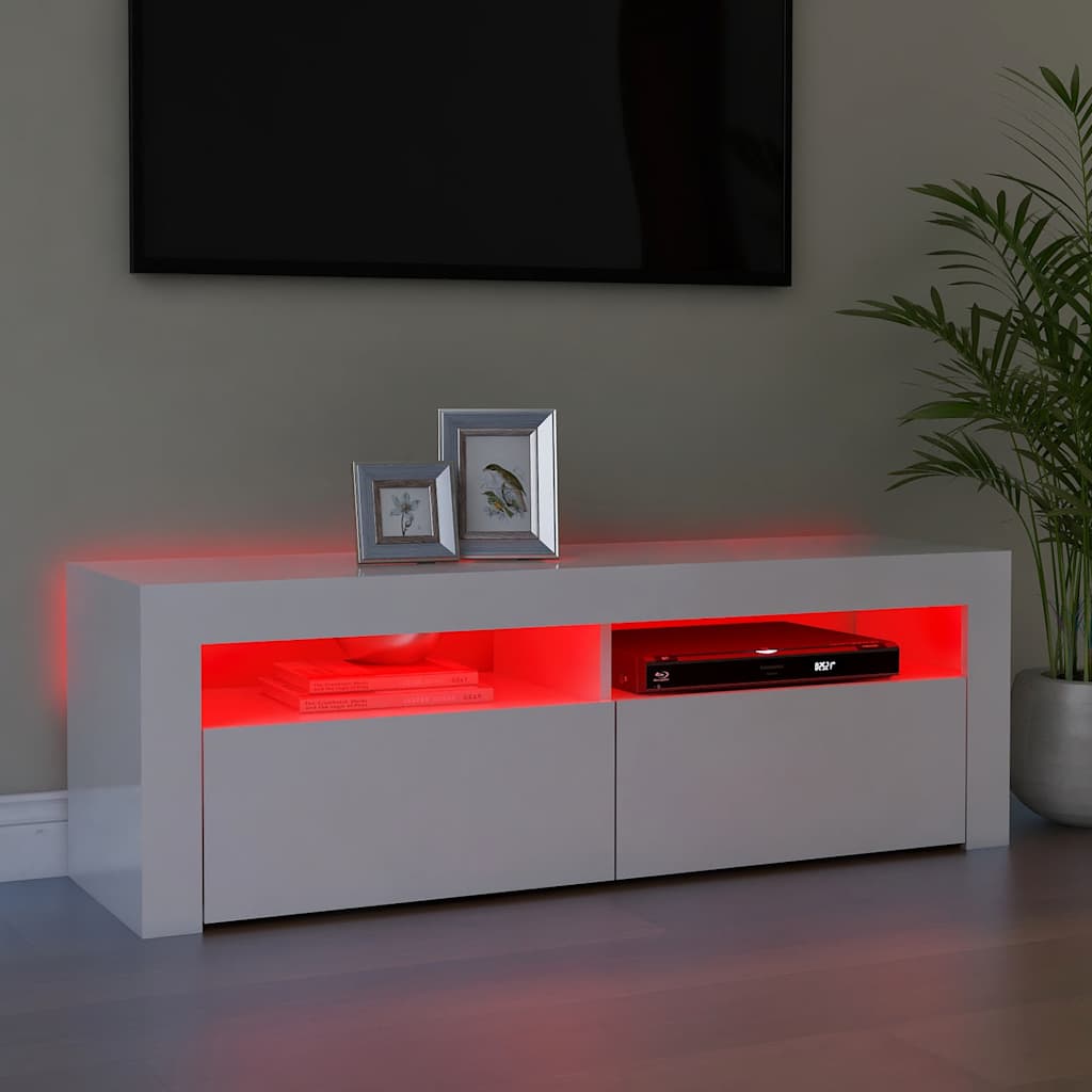 Meuble TV vidaXL avec lumières LED blanc brillant 120x35x40 cm