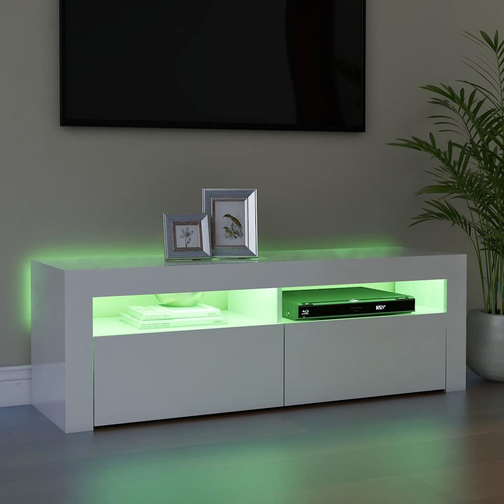 Meuble TV vidaXL avec lumières LED blanc brillant 120x35x40 cm