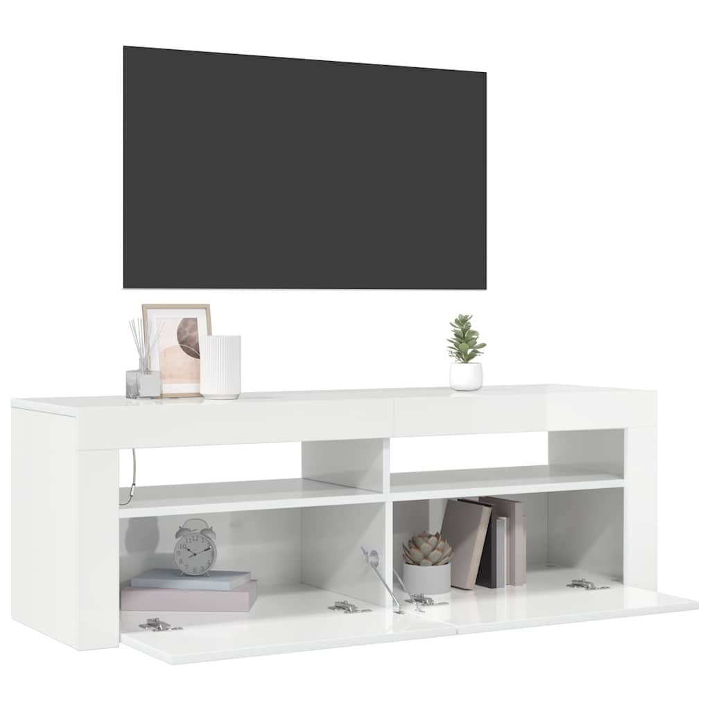 Meuble TV vidaXL avec lumières LED blanc brillant 120x35x40 cm