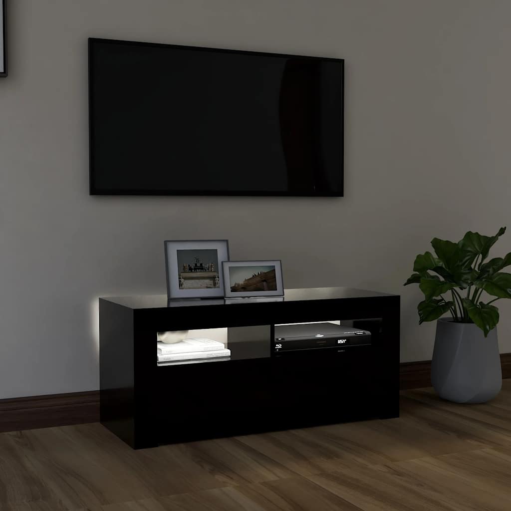 vidaXL Meuble TV avec éclairage LED Noir 90x35x40 cm