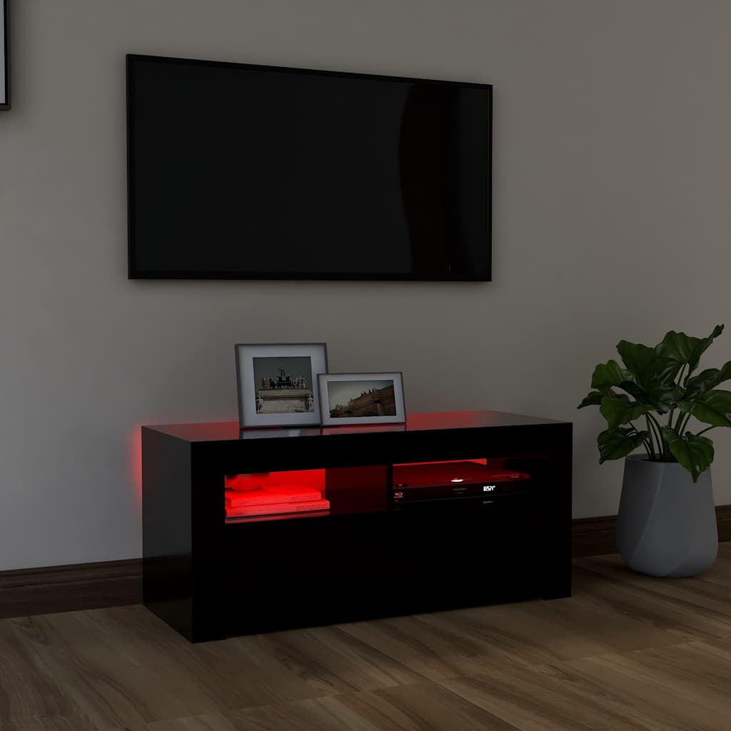 vidaXL Meuble TV avec éclairage LED Noir 90x35x40 cm