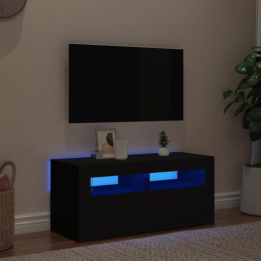 vidaXL Meuble TV avec éclairage LED Noir 90x35x40 cm
