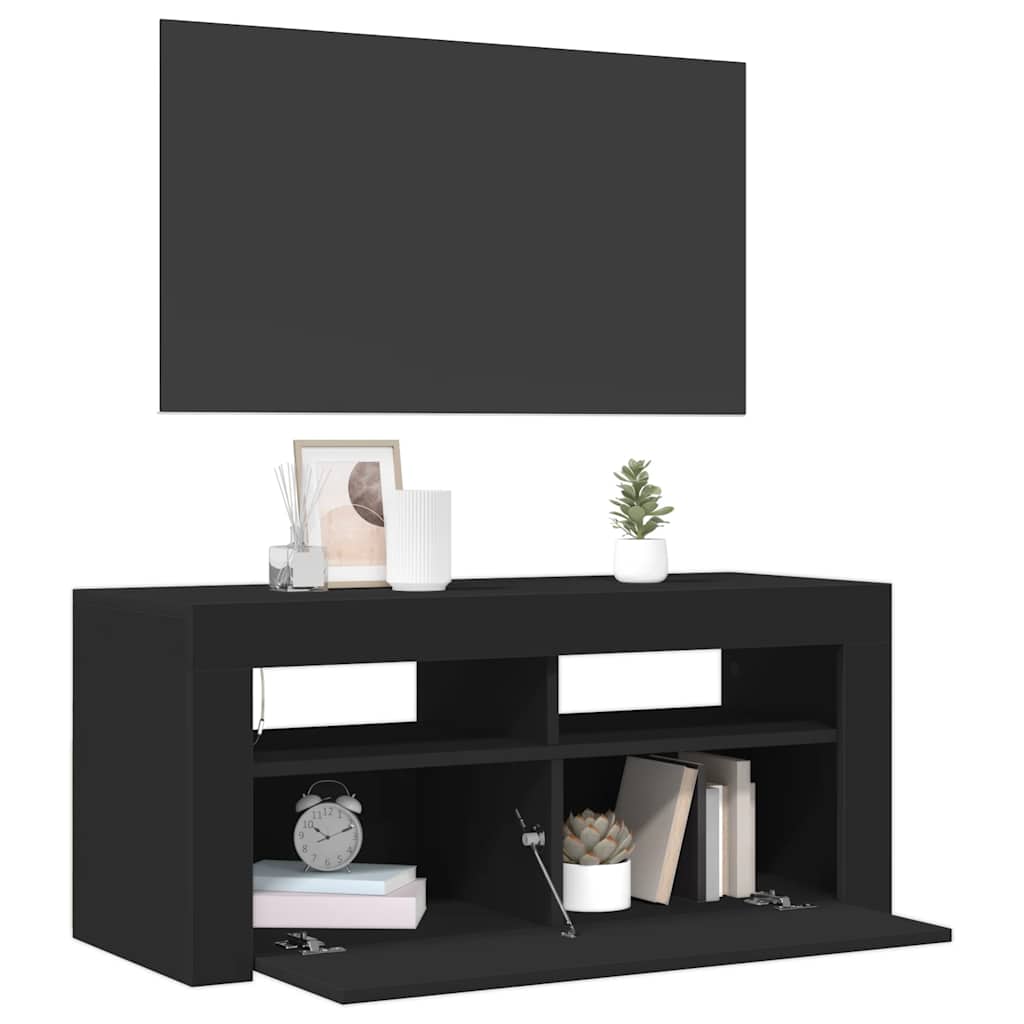 vidaXL Meuble TV avec éclairage LED Noir 90x35x40 cm