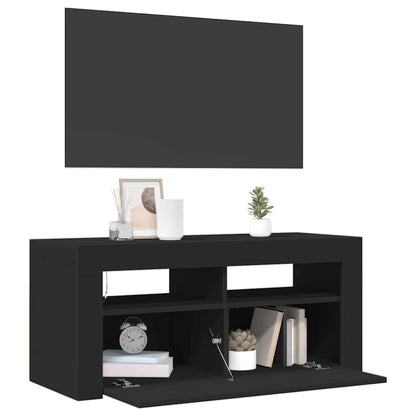 vidaXL Meuble TV avec éclairage LED Noir 90x35x40 cm